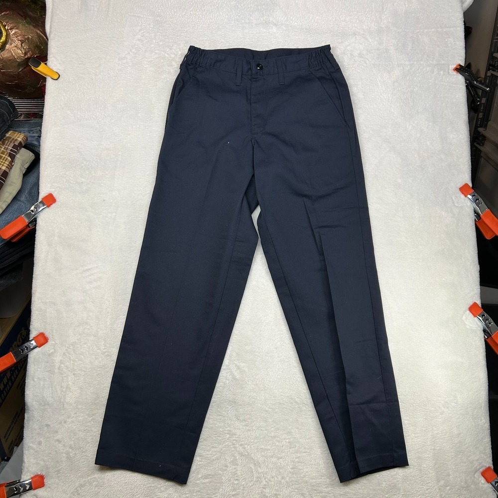 Red Kap Elastic Insert Work Pants Men's Navy Blue Twill Pockets Zip Fly - 30X32